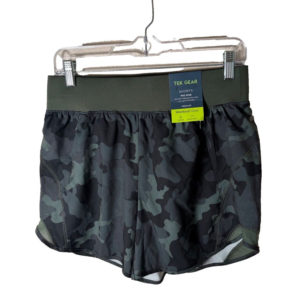 Tek Gear Shorts Women's Medium Green Camo Athletic Active Pull On Running